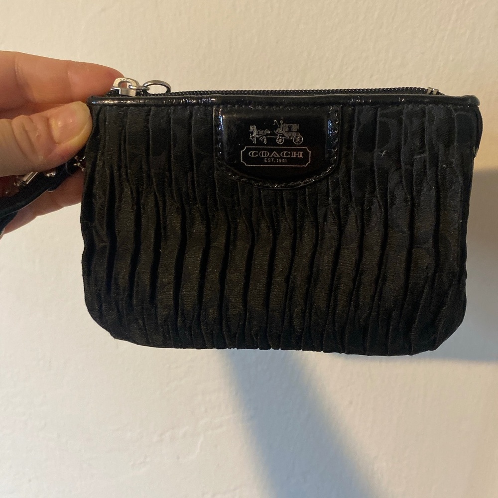 Coach Black Ruched Wristlet / Clutch – Silver Hardware